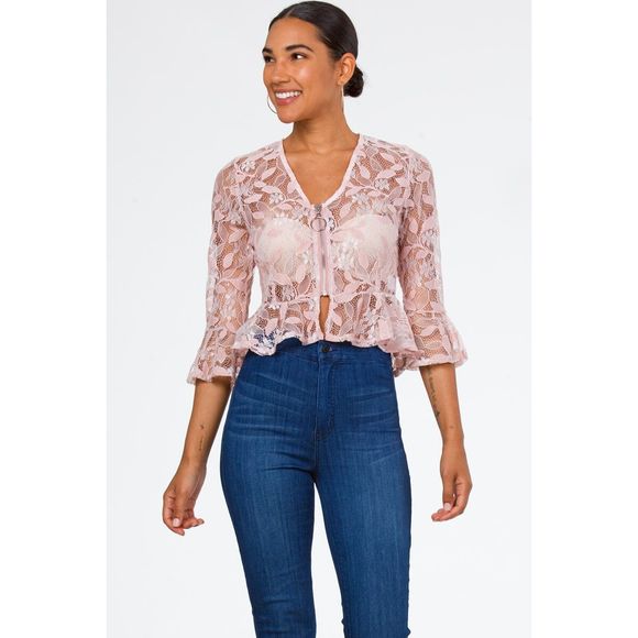 Carmin USA Tops - Carmin Sheer Lace Jacket with 3/4 bell sleeves